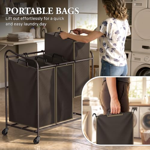 SimpleHouseware Heavy Duty Laundry Sorter Rolling Cart
