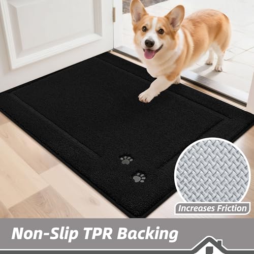 Dog-Door-Mat Non-Slip Entryway Rug Resist Dirt Indoor Door Mats Low-Profile Welcome Mat Washable Front Door Mat Absorbent Dog Mat for Dirty & Wet Paws and Wet Shoes