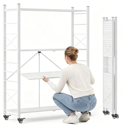 4 Tier Foldable Storage Shelves with Wheels