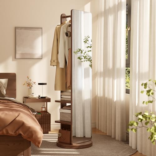 Full Length Mirror Coat Rack Solid Wood Floor Mirror 66"x12" Full Length Mirror with Stand Long Mirrors for Bedroom