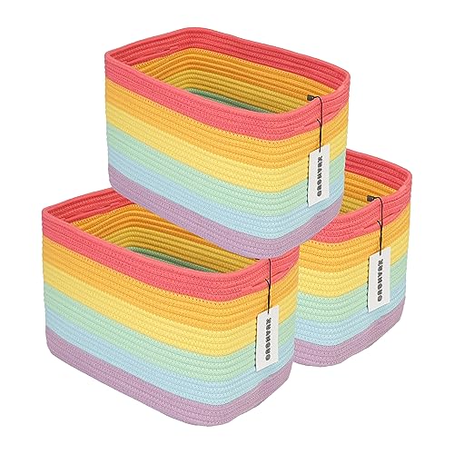 Cotton Rope storage Basket Bins Woven Basket for Organizing Shelves Rectangle Decorative Baskets For storage 3 pack