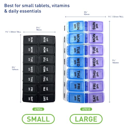 Weekly (7-Day) AM/PM Pill Organizer, Vitamin and Medicine Box, Large Pop-Out Compartments, 2 Times a Day