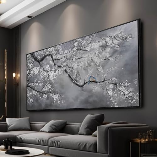 Green Wall Art Large Artwork Pink Wall Decor Abstract Wall Decorations Black Art White Flowers Paintings Plum Blossom Room Decor