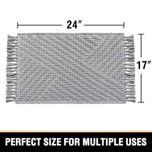 Waffle Bath Mat Super Absorbent Boho Bath Mat Non Slip Bath Rugs for Bathroom Floor Machine Washable Dry Fast Bathroom Rugs with Tassels