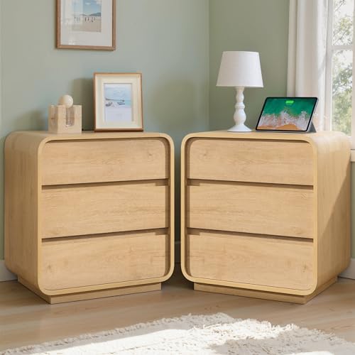 Curved Nightstand Set of 2 with Charging Station