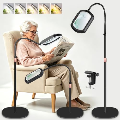 12X 30X Square Gooseneck Floor Magnifying Glass with Light and Stand