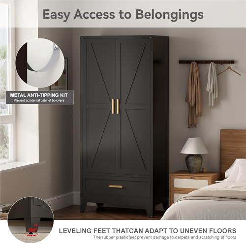 71 Farmhouse Metal Wardrobe Closet with Hanging Rod