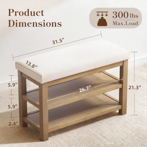 Shoe Rack Bench with Leather Cushion