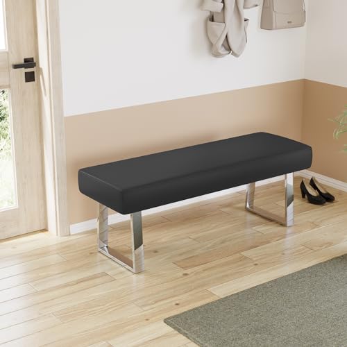 45.3" Upholstered PU Leather Bedroom Bench Footstool with Metal Legs