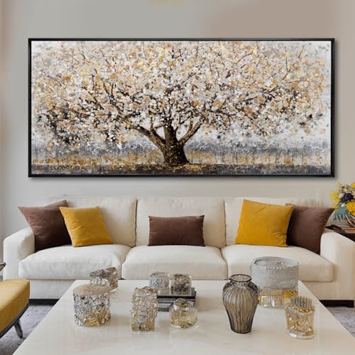 Gold Tree Wall Art Framed Canvas Pictures Sunflowers Wall Decor Beach Decorations Gold And Green Arts for Home Hotel