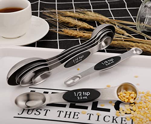 Magnetic Measuring Spoons Set of 6 Stainless Steel Dual Sided Stackable Teaspoon for Measuring Dry and Liquid Ingredients