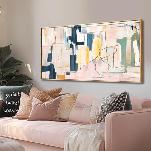 Large Wall Art for Living Room Pink Wall Decor White Flowers Artwork Canvas Poster Pictures Black Arts Abstract Gold Paintings for Girls Women Room Office