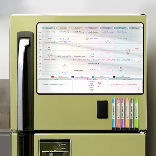 Magnetic Dry Erase Weekly Planner with Hourly Time Slots Whiteboard Calendar for Fridge