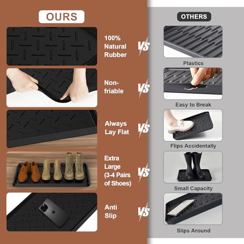 Heavy Duty Boot Trays Natural Rubber Shoe Mat Tray for Entryway