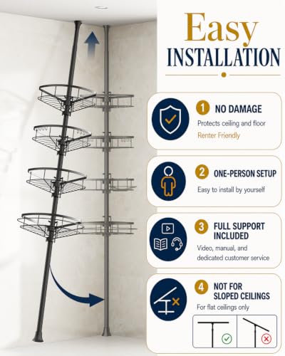 Rustproof Corner Shower Caddy Tension Pole for Bathroom Organizers