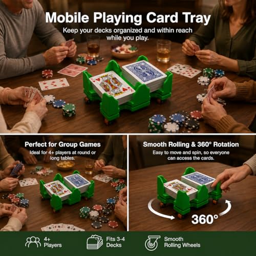 Card Holder 9 Deck Plastic Revolving Card Game Holder Playing Cards Tray Rotating 360° Organizes Multiple Decks for Canasta