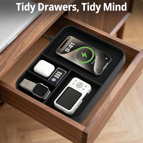 Faux Leather Valet Tray With Built in 2 In 1 Wireless Charging Compitable With iPhone