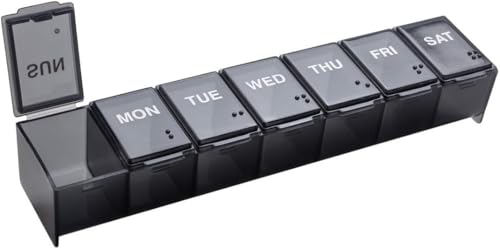 Weekly (7-Day) Pill Organizer, Vitamin Planner, and Medicine Box, Large Compartments