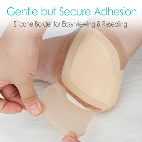 Heel Bordered Silicone Foam Dressing Waterproof Adhesive Sacral Bandages with Absorbent Padding for Elbow Wrist Foot Pressure Bed Sore Hip Knee Replacement Surgery