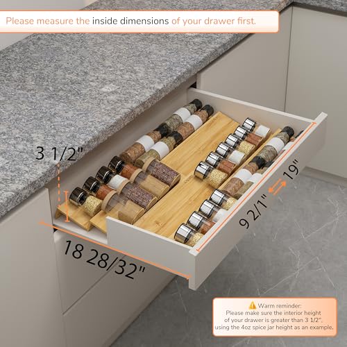 Bamboo Spice Drawer Organizer with Non