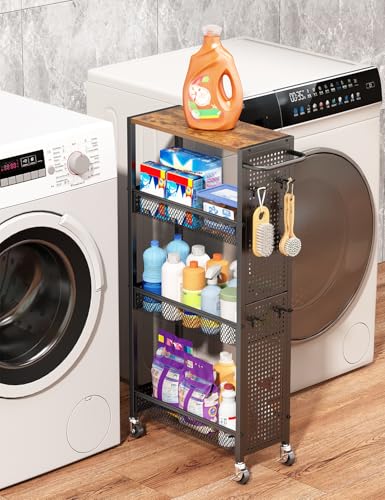 Utility Slim Storage Cart 4 Tier Rolling Laundry Room Organization Cart：