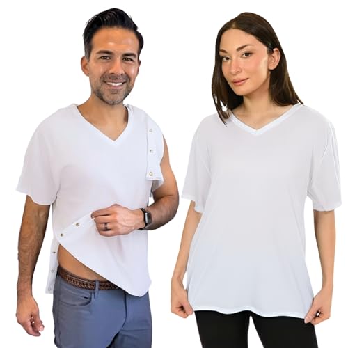Unisex Post Surgery & Rehab V Neck Dual Access Snap Shirt
