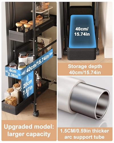 Slim Storage Cart 4 Tier with Pull Out Basket Bathroom Organizer Rolling cart