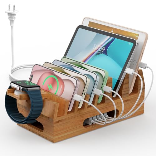 7 Slot Bamboo Charging Stations with USB Charger