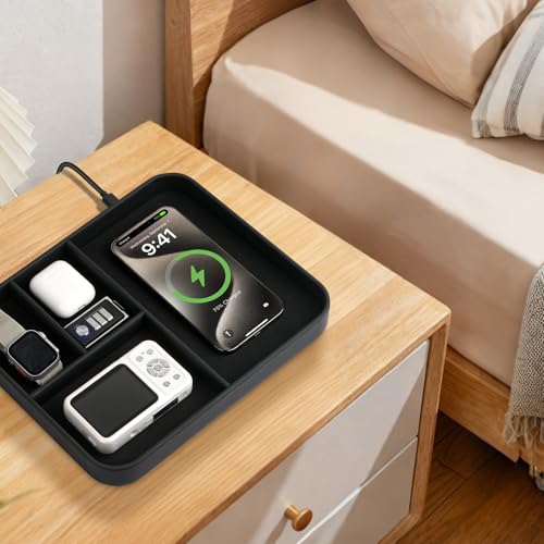 Faux Leather Valet Tray With Built in 2 In 1 Wireless Charging Compitable With iPhone