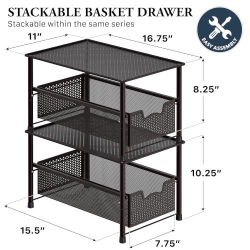 SimpleHouseware Stackable Under Sink Cabinet Sliding Basket Organizer Drawer