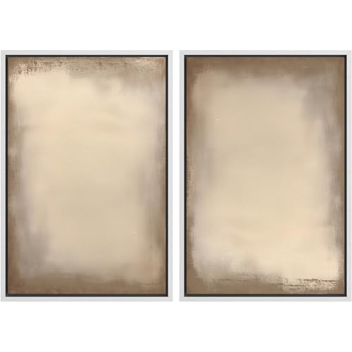 Framed Canvas Print Wall Art Modern Abstract Longhorn Cow Neutral Black Beige Western Cattle Illustrations Modern Art Decorative for Living Room