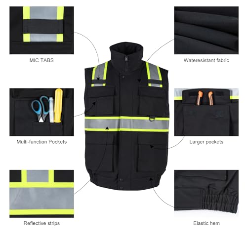 Safety Vest High Visibility Reflective Fleece Winter Vest for Men with Pockets Hi Vis Construction Work Vest
