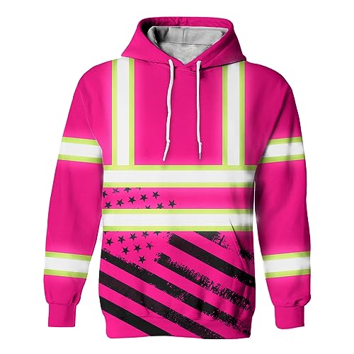 US Flag High Visibility Hoodie for Men Reflective Hoodie Safety Workwear for Worker Runner Patriotic ACC02