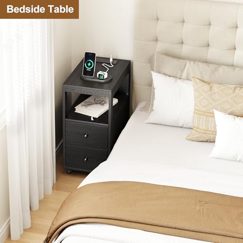 Bedroom Nightstand with Charging Station