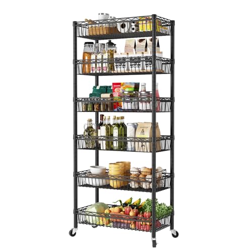 6 Tier Shelf Wire Shelving Adjustable Storage Shelves Basket Rack