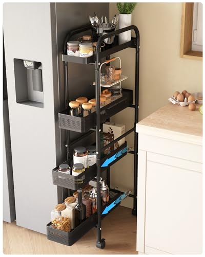 Slim Storage Cart 4 Tier with Pull Out Basket Bathroom Organizer Rolling cart