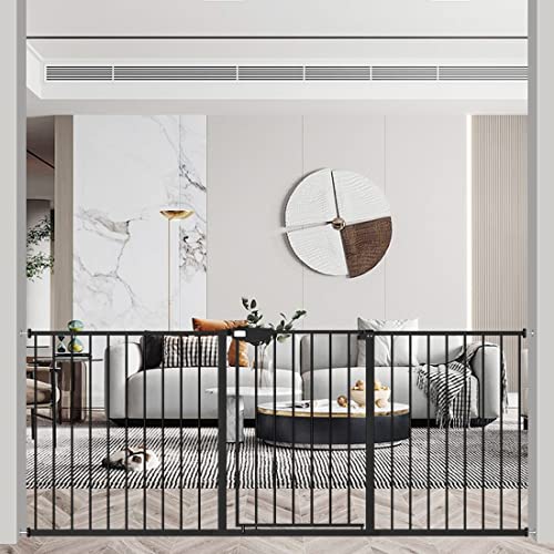 Triple Lock Baby Gate Extra Wide Pressure Mounted Walk Through Swing Auto Close Safety Black Metal Dog Pet Puppy for Stairs