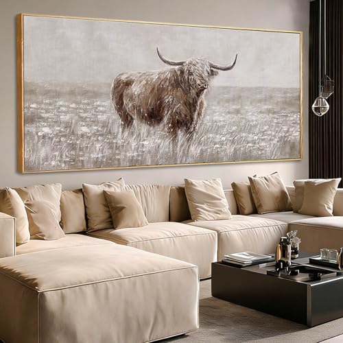 Large Green Flower Black and White Abstract Cow Canvas Wall Art Modern Botanical Animal Painting with Gold Textured Details Decorative Artwork for Living Room Bedroom Office Kitchen