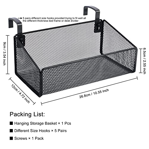 Bedside Shelf for Bed & Bunk Bed Storage Basket Desk Partition Divider Hanging Organizer with 5 Different Size Hooks