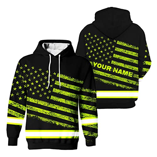 US Flag High Visibility Hoodie for Men Reflective Hoodie Safety Workwear for Worker Runner Patriotic ACC02