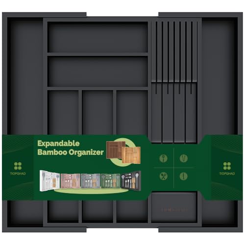Expandable Bamboo Silverware Organizer with Knife Block