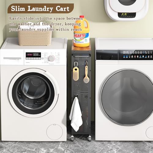 Utility Slim Storage Cart 4 Tier Rolling Laundry Room Organization Cart：