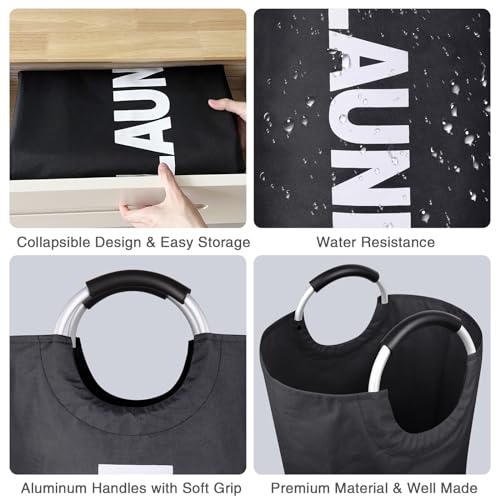 Large Laundry Basket Collapsible Laundry Hamper Tall Clothes Baskets Folding Washing Bin Foldable Fabric Hamper Bags for Bedroom Laundry Room Closet Bathroom College