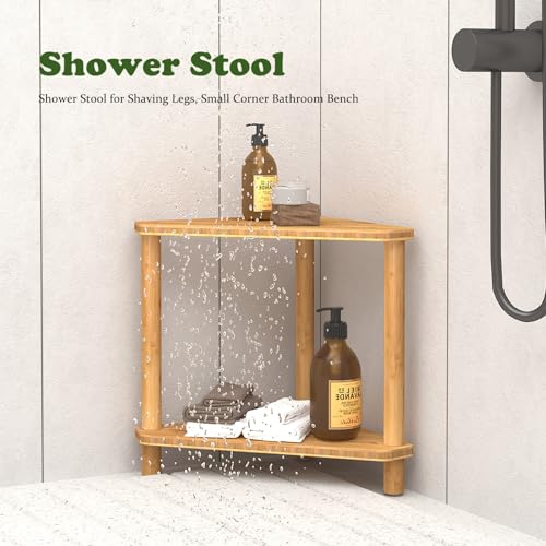 Bamboo Corner Caddy Shower Stool for Inside Shower Waterproof