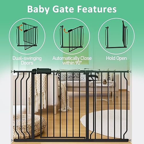 Extra Wide Pressure Mounted Baby Gate Walk Through Child Kids Safety Toddler Tension White Long Large Pet Dog Gates with Extension for doorways Kitchen