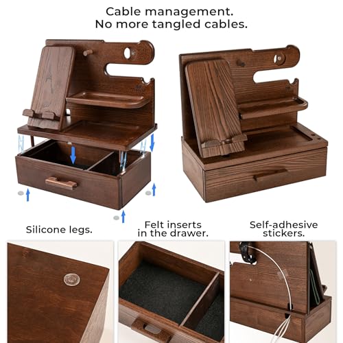Wood Phone Docking Station with Drawer