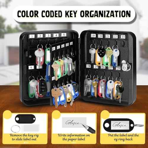 Key Cabinet Steel Box with Combination Lock with Number Tags & Hooks