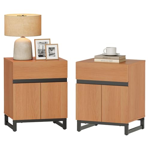 Modern End Table with 1 Drawer & 1 Storage Cabinet