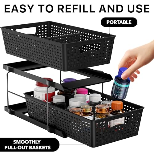 SimpleHouseware 2 Tier Bathroom Organizer Tray Pull