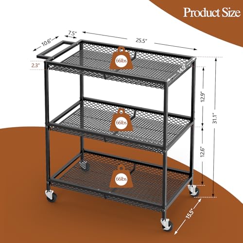 3 Tier Rolling Utility Kitchen Cart